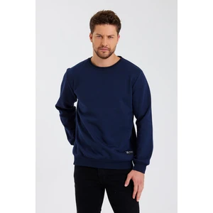 Lacivert Bisiklet Yaka Etiket Detaylı Içi Pamuklu Erkek Sweatshirt