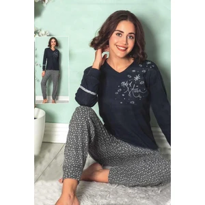 Fawn Kadın Yıldız Baskı Uzun Kol Manşetli Pijama Takımı (8233)
