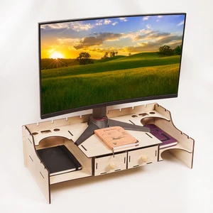 Monitör Yükseltici Masaüstü Organizer Kalemlik Akçaağaç Montajı Yapılmış