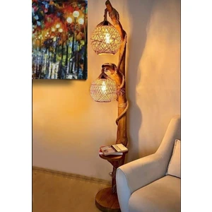Excellent Shop Lambader ,ağaç Lambader 140 cm Doğal Ahşap Lambader Kütük Köşe Aydınlatma