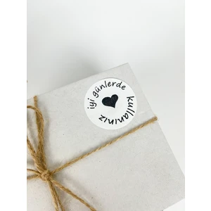 Butik Sosyetik Iyi Günlerde Kullanınız Ortası Kalpli Yapışkanlı Yuvarlak Sticker Etiket 40 mm 120 Adet