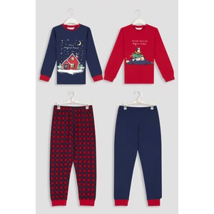 Çok Renkli Erkek Çocuk Kış Tatili Temalı 2li Pijama Takımı