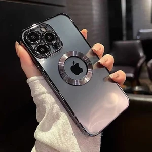 M.TK Moveteck Iphone 14 Pro Max Uyumlu Kılıf Kamera Lens Korumalı Orta Logo Gösterir Halkalı Şeffaf Kapak