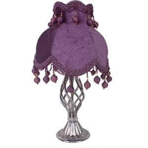 Kadife Kaplı Ponpon Sarkan Dekorlu Abajur