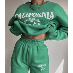 Amor Man Bisiklet Yaka California Baskılı Tam Kışlık Oversize Kadın Eşofman Takımı