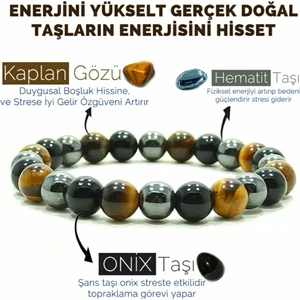 Doğaltaş Kaplangözü,hematit,oniks Enerji Bilekliği