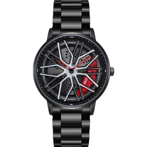 Dönebilen Araba Tekerleği Erkek Kol Saati - Siyah - Kırmızı (Yurt Dışından)