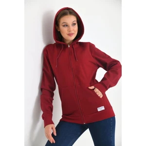 Bordo Kapüşonlu ve Kanguru Cep Detaylı Sweatshirt