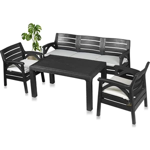 Çavdar Group Venezia 5 Kişilik Minderli Oturma GRUBU-70X120 Yüksek Sehpalı Camsız 3+1+1 Bahçe Balkonteras Çay Seti