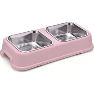 Kare Paslanmaz Çelik 2'li Köpek ve Kedi Mama Kabı (Yurt Dışından)