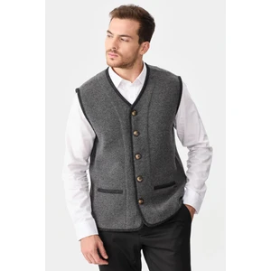 Desen Triko Erkek V Yaka Keçe Aksesuarlı Pike Dokuma Yün Yelek 02422569 Füme