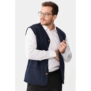 Desen Triko Erkek V Yaka Keçe Aksesuarlı Pike Dokuma Yün Yelek 02422569 Lacivert