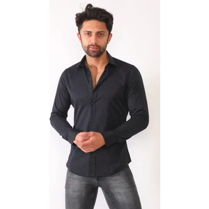 Erkek Siyah Süper Slim Fit Likralı Gömlek