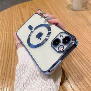 Apple iPhone 14 Plus Kılıf Magsafe Kamera Lensli Korumalı Şeffaf Silikon Kapak