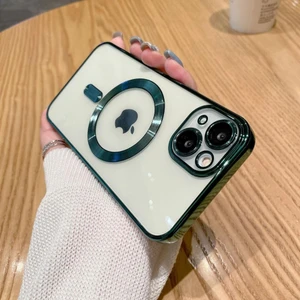 Apple iPhone 14 Plus Kılıf Magsafe Kamera Lensli Korumalı Şeffaf Silikon Kapak