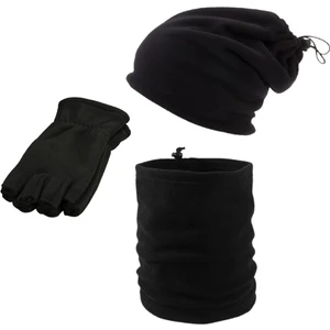Axe Sportswear Unisex Siyah Kışlık Polar Kesik Yarım Parmak Eldiven - Polar Ipli Şapka Bere Olabilen Boyunluk 3'lü Set