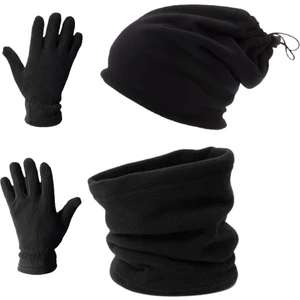 Axe Sportswear Erkek Siyah Kışlık Polar Eldiven - Polar Ipli Şapka Bere Olabilen Boyunluk 3'lü Set