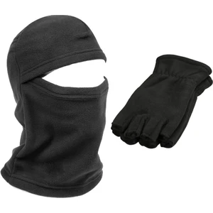 Axe Sportswear Unisex Siyah Parmaksız Kesik Yarım Parmak Kışlık Termal Polar Eldiven - Polar Kar Maskesi 2'li Set