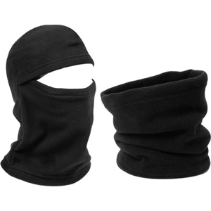 Axe Sportswear Unisex Siyah Kışlık Termal Polar Kar Maskesi - Şapka Bere Olabilen Ipli Polar Boyunluk 2'li Set