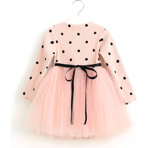 Şirin Şeyler Butiği Linda Kız Bebek Çocuk Elbise Puantiyeli Uzun Kol Esnek Likralı Somon