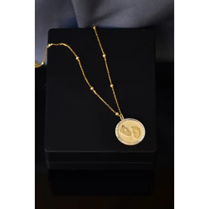 Papatya Silver 925 Ayar Gümüş Gold Kaplama Top Zincirli Mor Taşlı Bebek Ayak İzi Plaka Kolye
