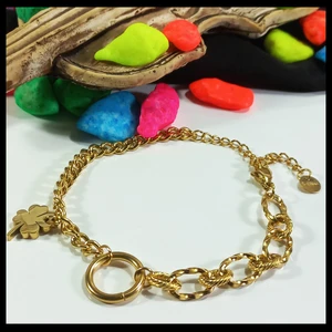 Yonca Temalı Gold Renk Paslanmaz ve Kararmaz Zincir Çelik Bileklik