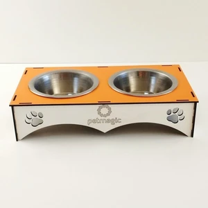 2'li Mama Kabı Ikili Ahşap-Çelik Mama Kabı Turuncu