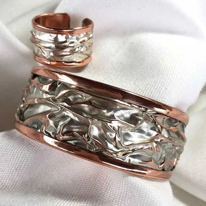 Miray Hediyelik Bakır Kelepçe Bileklik Yüzük Set