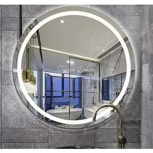 Toprak Dekor Kumlamali 60 cm Ledli Ayna Banyo Aynası Konsol Aynası Makyaj Aynası  Tuvalet Aynası