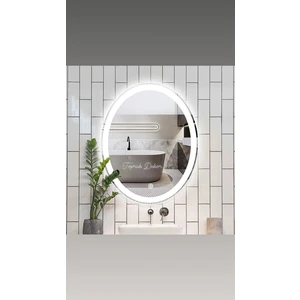 Toprak Dekor 80*60 Elips Beyaz Ledli Dokunmatik Kumlamalı Banyo Aynası Ledli Ayna