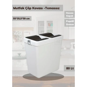 Çöp Kovası Bas Çek Mutfak Banyo Çöp Kutusu Antrasit 80 Litre