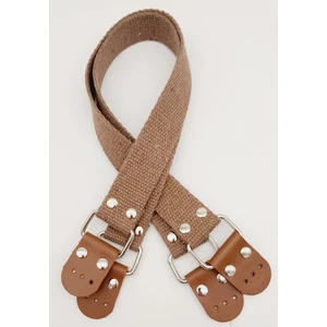 Angel Çanta Aksesuar Pamuklu Kolon 57X3 cm Derili Vizon Renk Çanta Sapı Gümüş Metalli