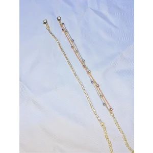 Bers Aksesuar Kadın Altın Kaplama Ikili Zincir Kombin Bileklik Seti