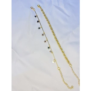 Bers Aksesuar Kadın Altın Kaplama Ikili Zincir Kombin Bileklik Seti