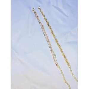 Bers Aksesuar Kadın Altın Kaplama Ikili Zincir Kombin Bileklik Seti