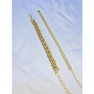 Bers Aksesuar Kadın Altın Kaplama Ikili Zincir Kombin Bileklik Seti