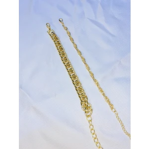 Bers Aksesuar Kadın Altın Kaplama Ikili Zincir Kombin Bileklik Seti