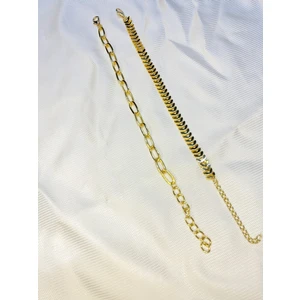 Bers Aksesuar Kadın Altın Kaplama Ikili Zincir Kombin Bileklik Seti