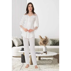 Ekru Dantelli Hamile Lohusa Pijama Takımı