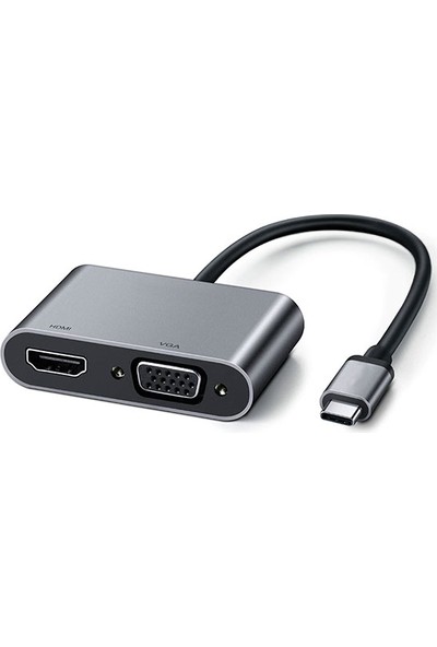 Coverzone Type-C - HDMI 4K VGA Adaptörü, USB 3.1 Tip-C - VGA HDMI Video Dönüştürücü Adaptör Notebook Telefon Macbook ile Uyumlu - Gri
