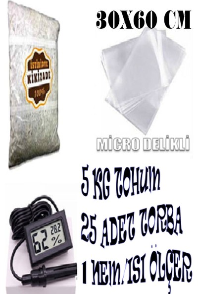 Tohumcu Kikizade İstiridye Mantarı Başlangıç Seti ( 1 kg Tohum ve Nem Ölçer + 10 Adet Micro Delikli Torba)