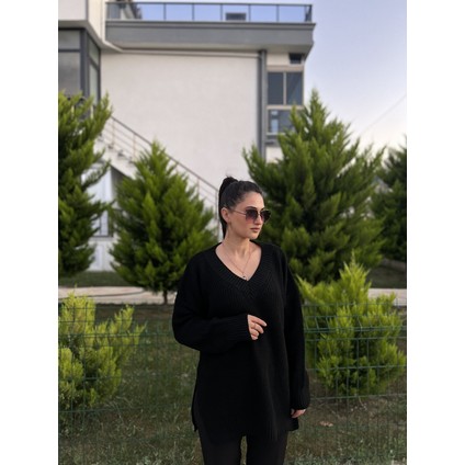 V Yaka Oversize Triko Kazak