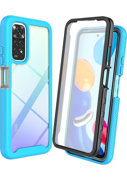 Eabhulie Xiaomi Redmi Note 11 Pro Için Bumper Yerleşik Ekran 360 Tam Koruma Kılıf Kapaklı - Mavi