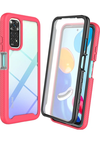 Eabhulie Xiaomi Redmi Note 11 Pro Için Bumper Yerleşik Ekran 360 Tam Koruma Kılıf Kapaklı - Pembe