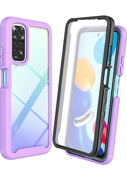 Eabhulie Xiaomi Redmi Note 11 Pro Için Bumper Yerleşik Ekran 360 Tam Koruma Kılıf Kapaklı - Mor