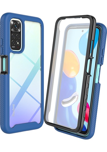 Xiaomi Redmi Note 11 / Note 11S Için Bumper Yerleşik Ekran 360 Tam Koruma Kılıf Kapaklı - Lacivert