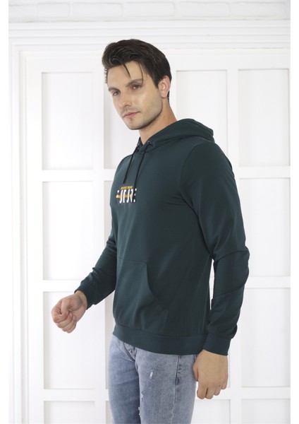 Escetic Spor Erkek Yeşil Cepli, Kapüşonlu Sweatshirt - 0949 fırsatları