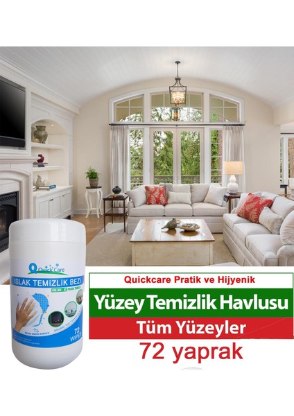 Quıckcare Dezenfektanlı Yüzey Temizlik Havlusu 72 Yaprak Kova Mendil Beyaz Sabun Kokulu fırsatları