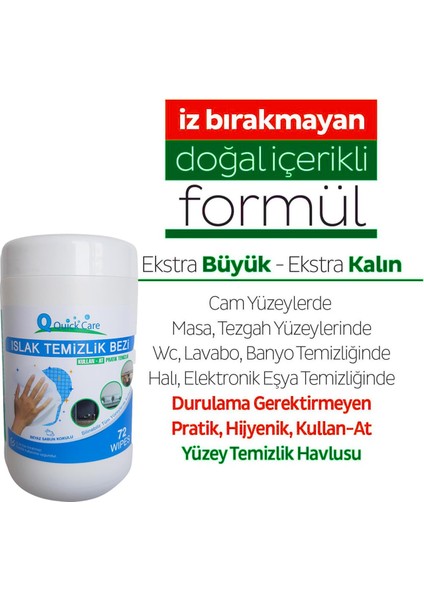 Quıckcare Dezenfektanlı Yüzey Temizlik Havlusu 72 Yaprak Kova Mendil Beyaz Sabun Kokulu indirimleri