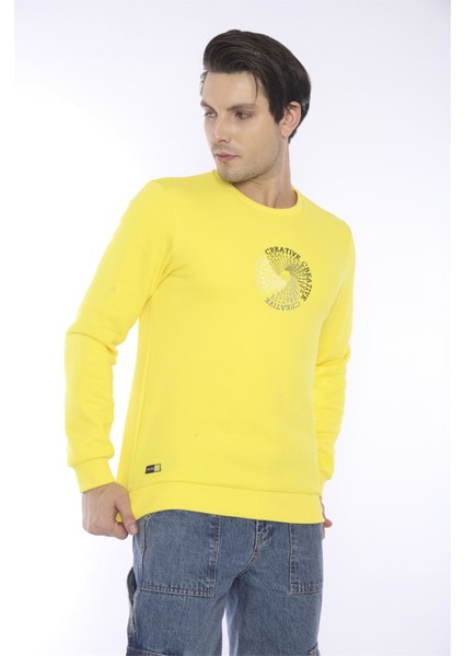 Escetic Erkek Spor Slimfit, Bisiklet Yaka Sarı Sweatshirt - 0939 indirimleri
